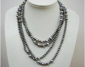 beadwork necklace,bib necklace,statement necklace,bridesmaid gifts,Bead Necklace, Strand Necklace  With Black Gray Freshwater Pearl