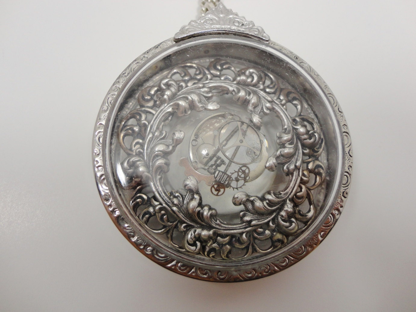 Steampunk Necklace Antigravity in Sterling Silver plated Brass Art Nouveau Large Pedant Necklace  - by Dr Brassy Steampunk