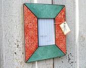 5x7 Decoupage Frame, Turquoise and Red