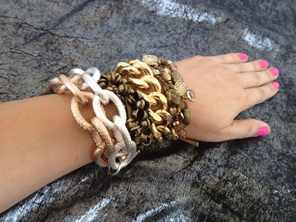 Freedom, Chunky Single Gold Chain Link Leather Wrap Bracelet, 18K Gold plated