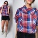 RESERVED - Vintage Bat Wing Short Sleeved Plaid Top
