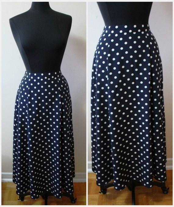 navy polka dot maxi skirt