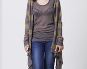 Crazy long sleeves wrap cardigan grey and army green stripes - AndyVeEirn