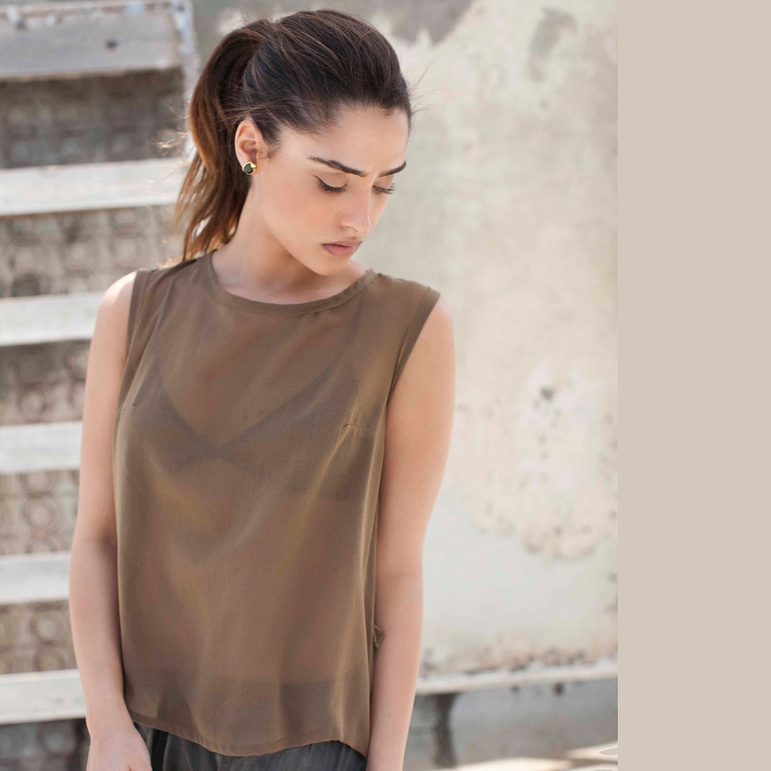 Brown cotton top,  women shirt, brown blouse for women