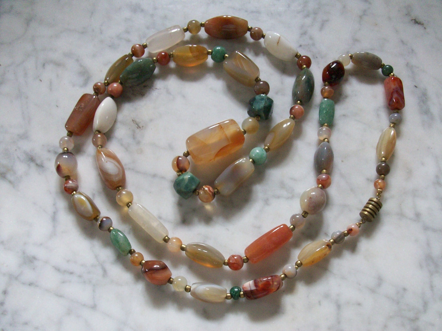Long Multicolor Polished Agate Necklace Natural Earthtones Jewelry