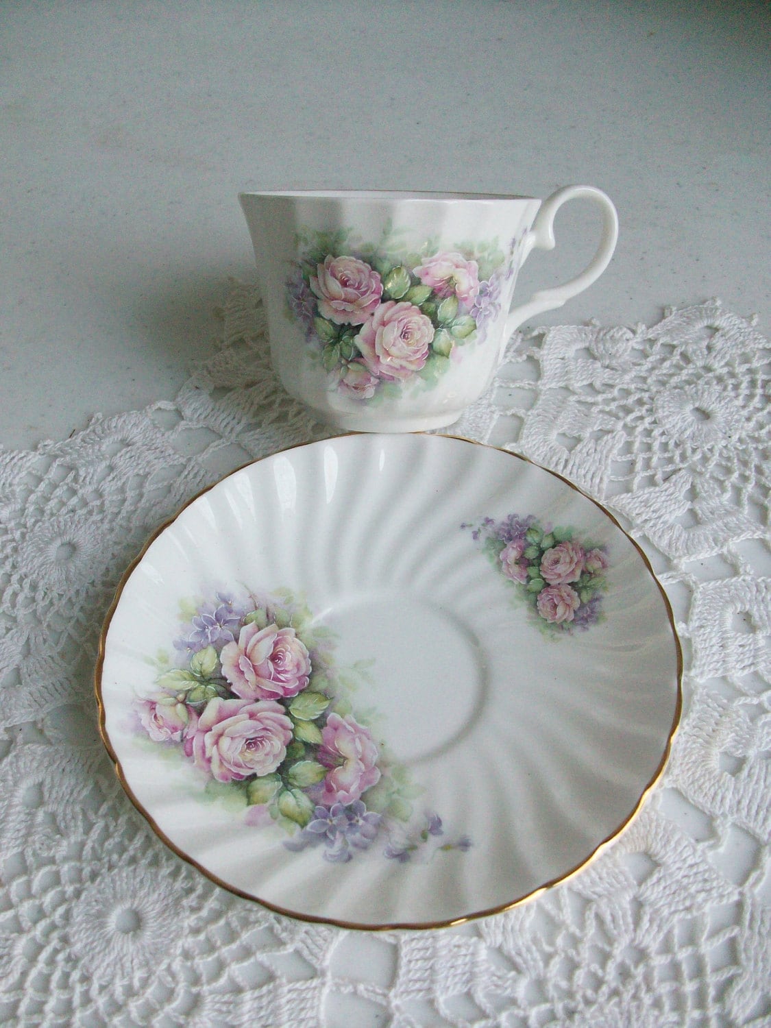 Gold Pink Crown Victorian Tea Cup and Saucer by AJewelsQuest