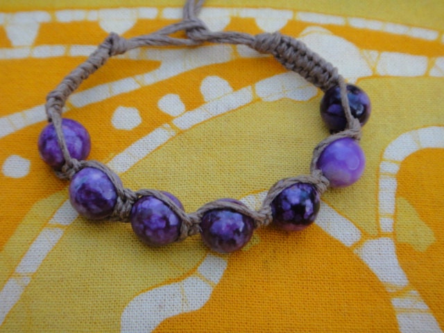 Plum Jasper Prayer Bead Hemp Bracelet/Anklet