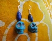 Lapis Lazuli Bead Turquoise Sugar Skull Earrings