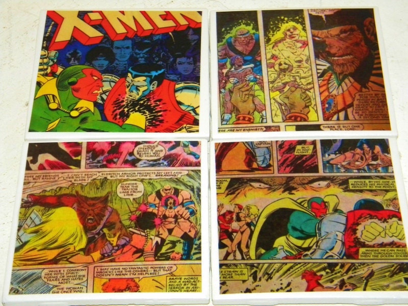 Vintage X-Men Comic Wall Art or Ceramic Tile Coaster Set of 4