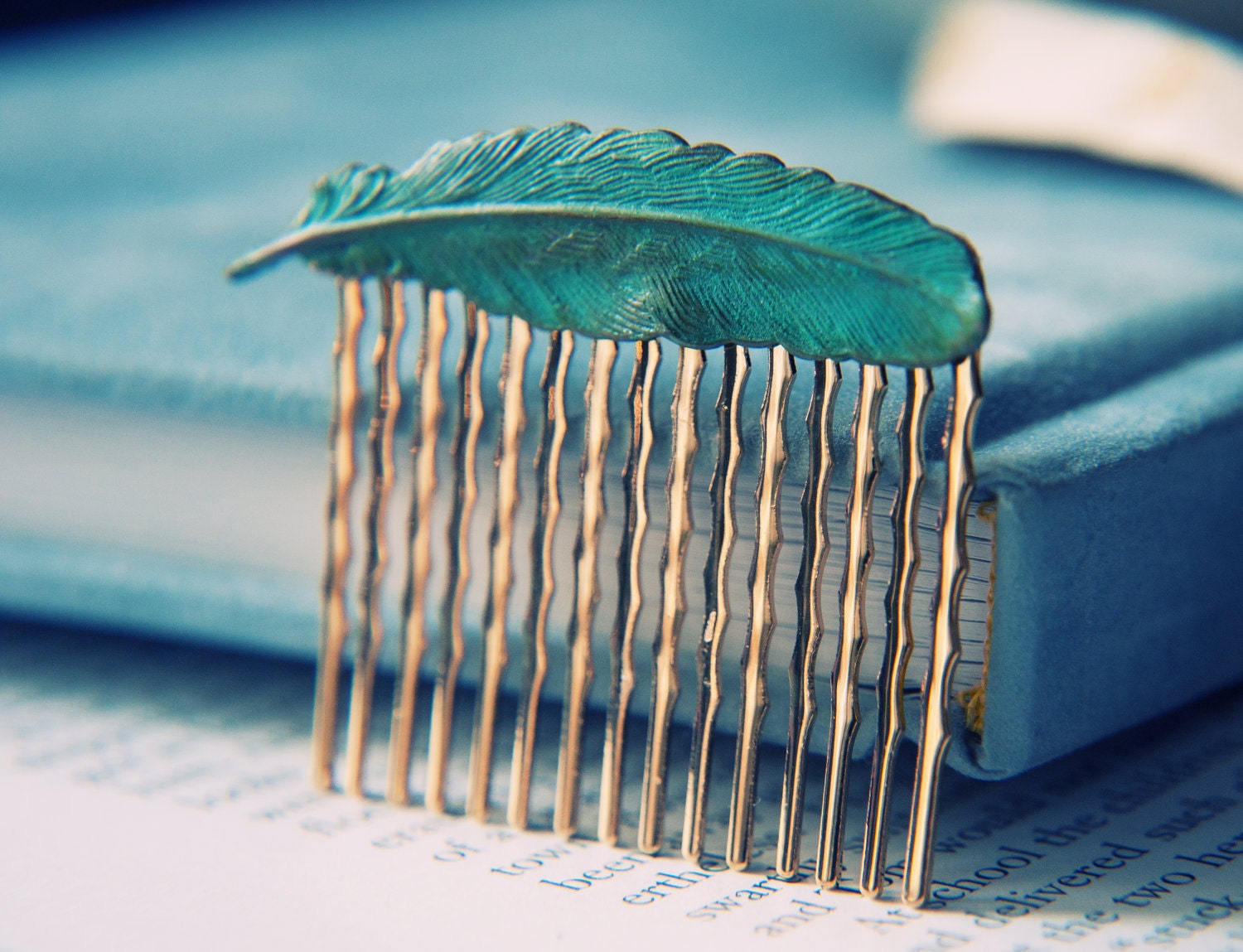 Patina Feather Hair Comb - Gold Plated Brass