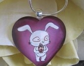 Bunny Pendant - Anatomical Heart Pink Nacklace - Animal Jewelry