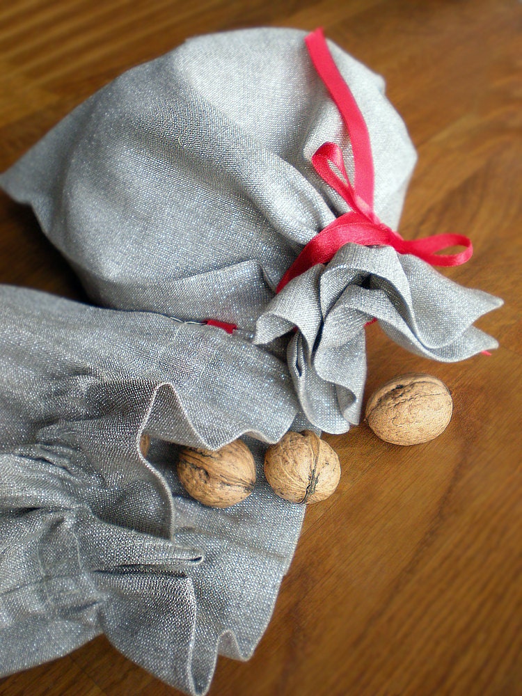 FREE Shipping 2 Gift Bags - Shiny Sliver And Natural Linen For Valentine's Gifts