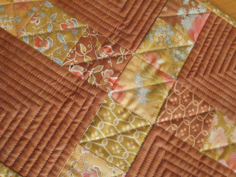 Quilted Placemat Mug Rug in Cocoa, Butterscotch and Pear - Mini Table Topper