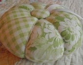 Pinnies Lime and White Gingham and Floral PIncushion - Pleasingly Plump