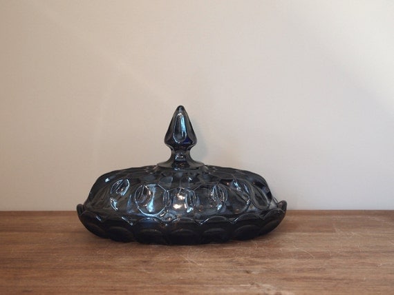 vintage butter dish grey glass covered vintage by KingsDownRoad