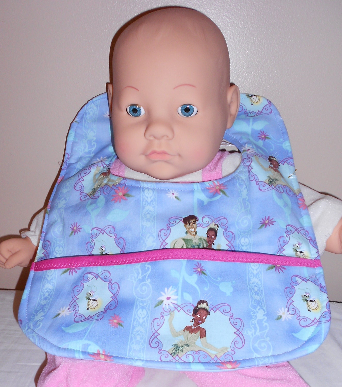 Blue Princess and the Frog Baby Bib