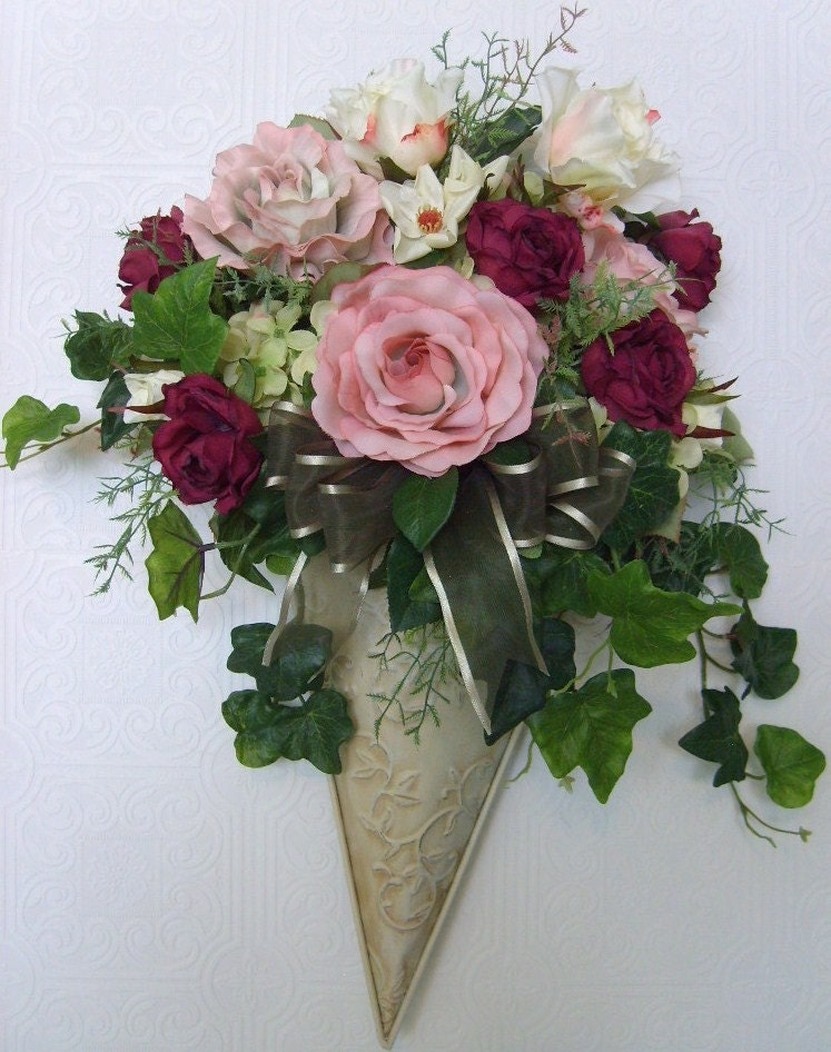 items similar to shabby chic metal wall pocket silk flowers french country roses home decor items similar to shabby chic metal wall pocket silk flowers french country roses home decor