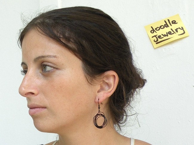 Doodle jewelry / Circles earrings in black