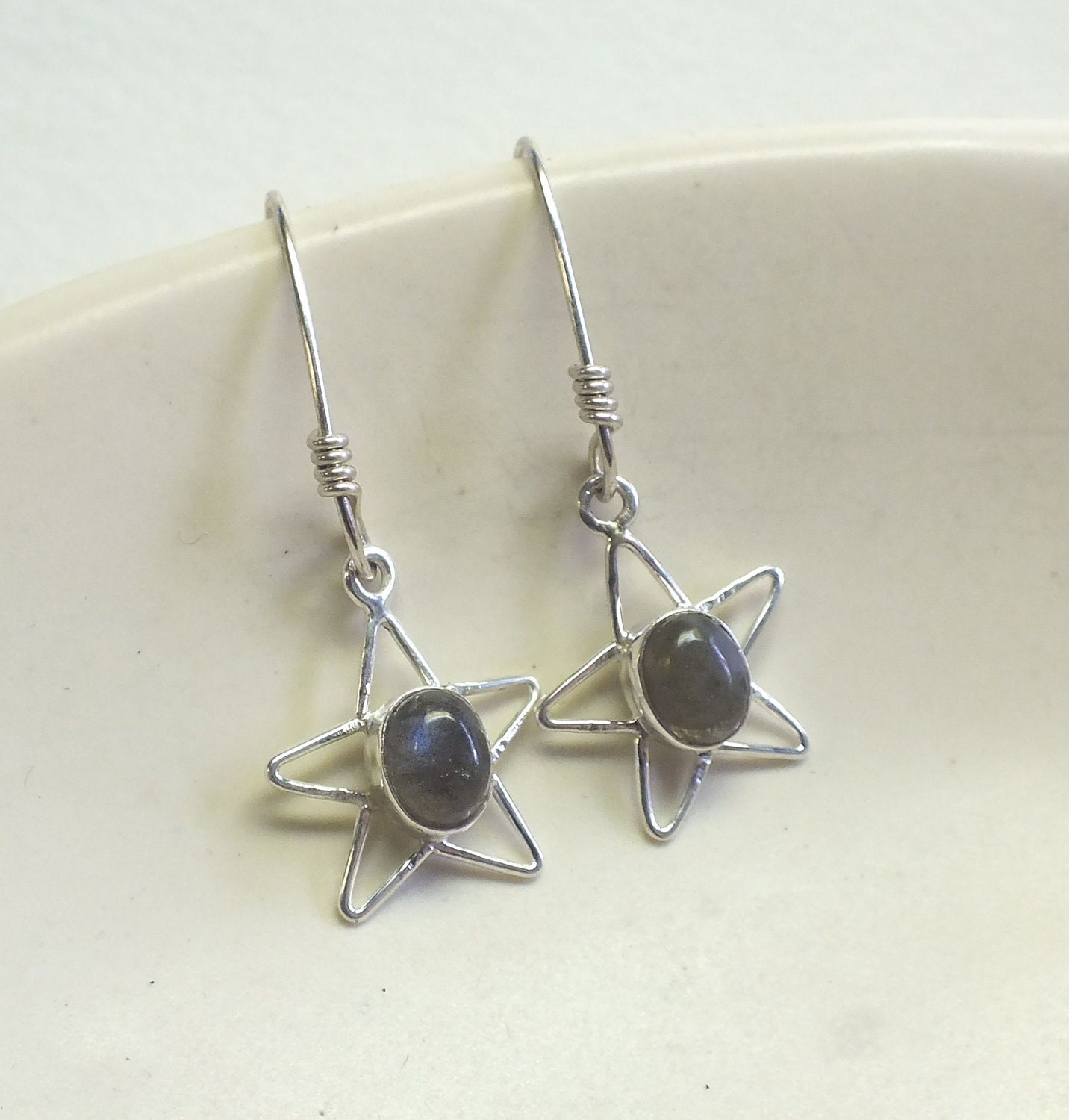 Oval Labradorite  and Sterling Silver Star  Dangles