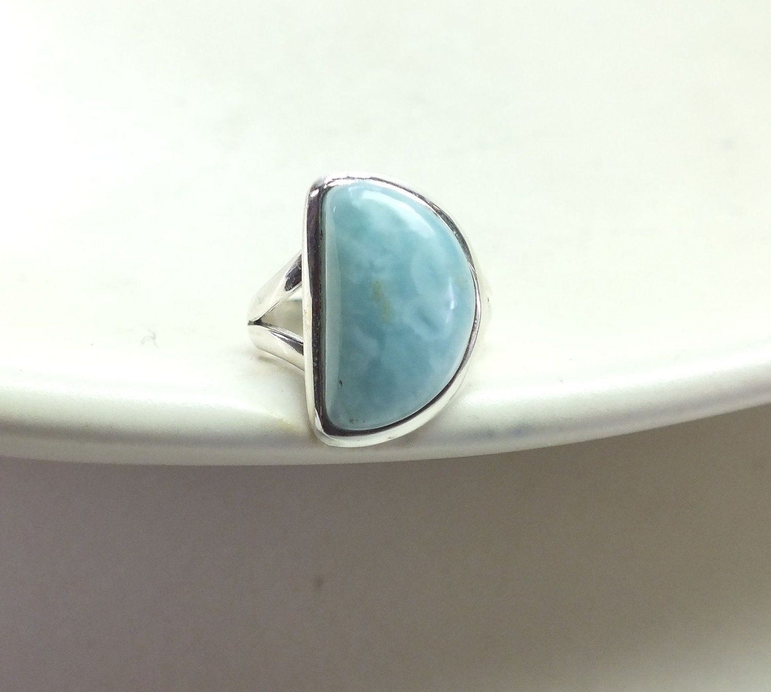 Bright Blue Larimar and Sterling Silver Ring---Size 5.5