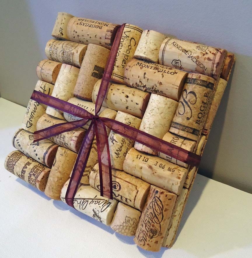 Upcycled Wine Cork Trivets (herringbone)-set of 2