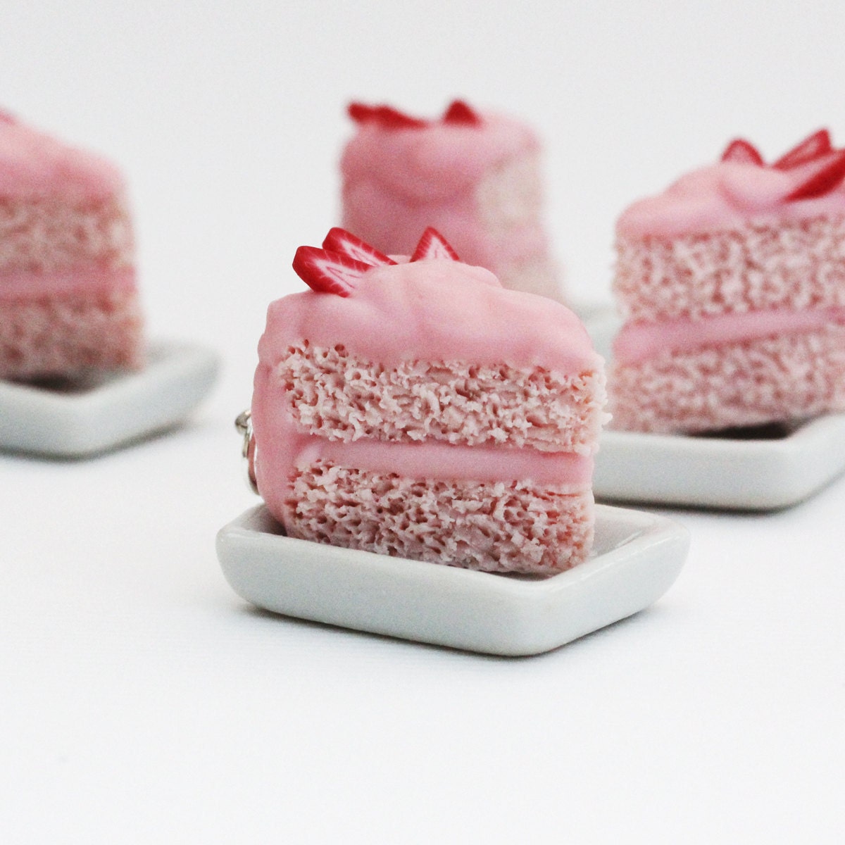 Strawberry Cake Slice Necklace Polymer Clay