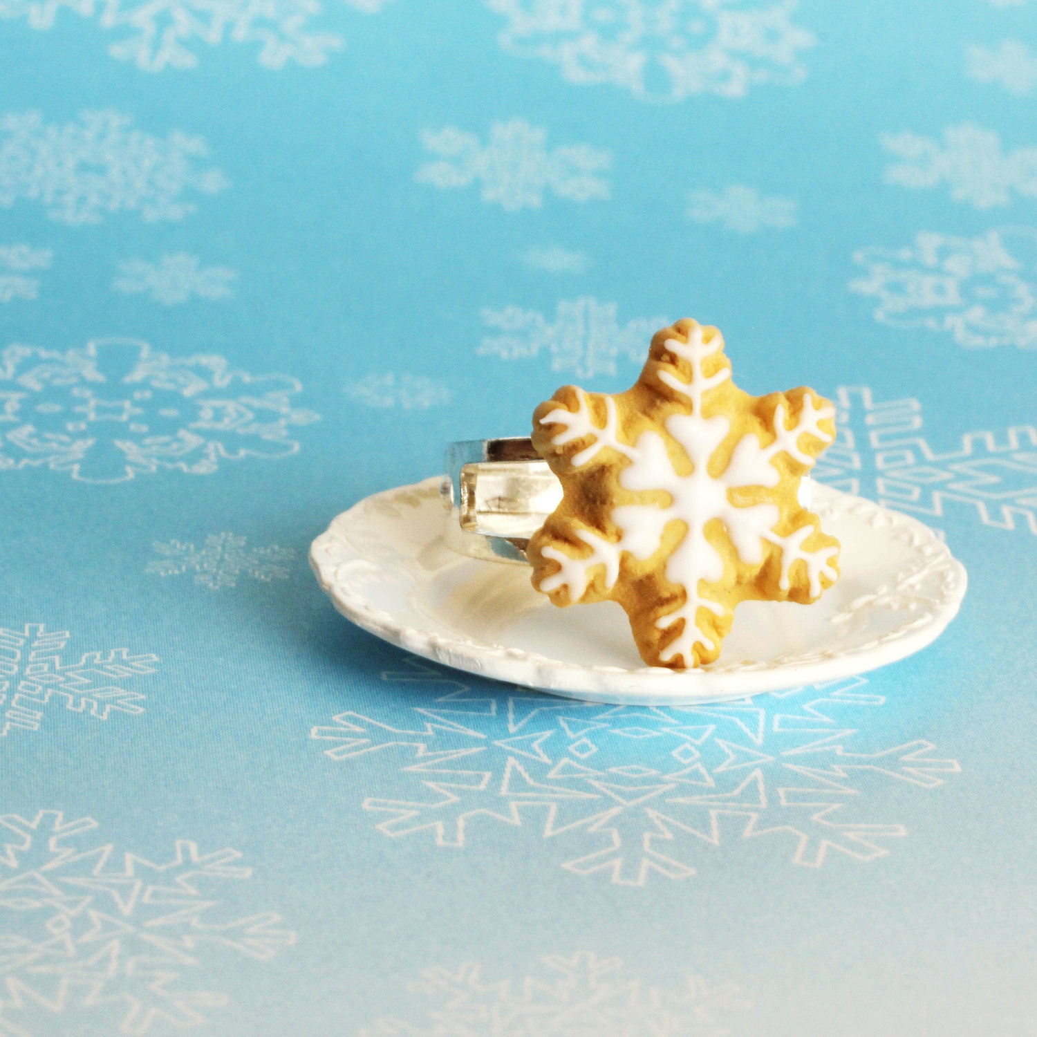 Christmas Snowflake Cookie Ring Polymer Clay Food