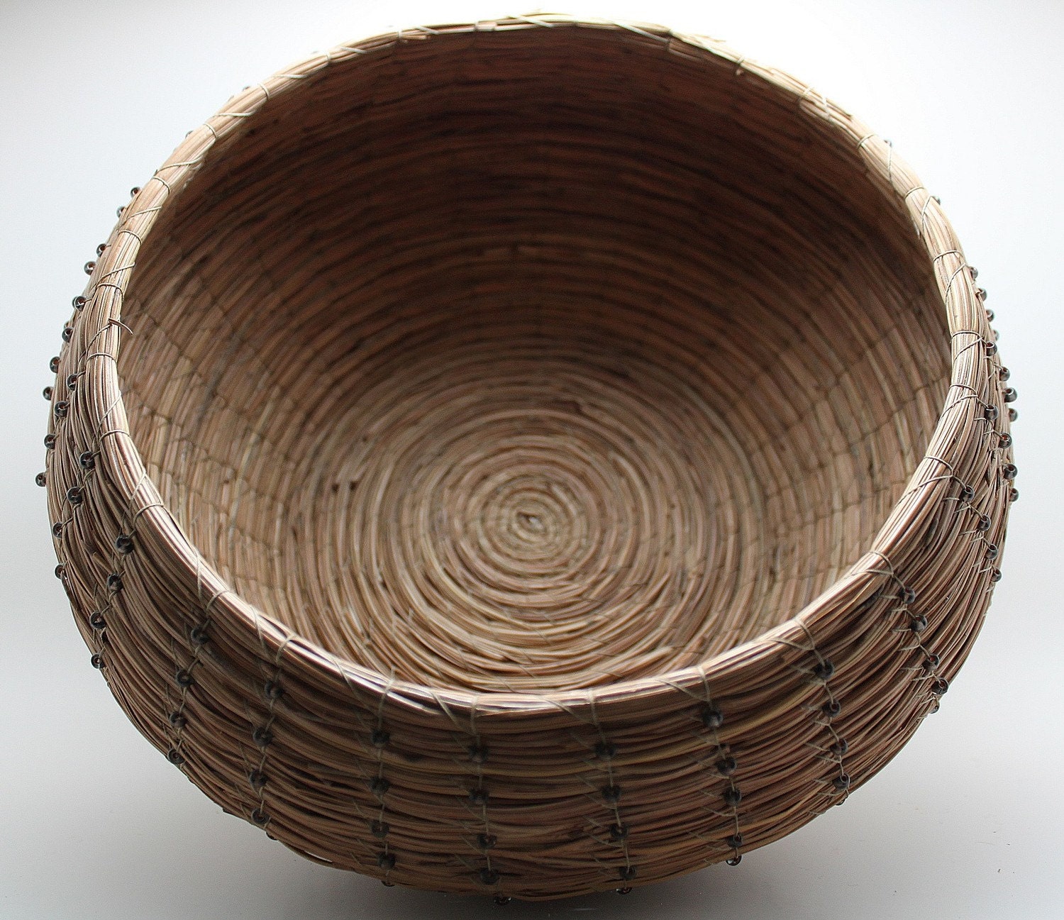 Black Beaded Woven Pine Needle Basket