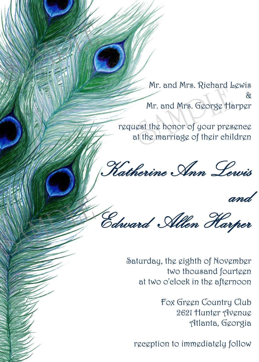 Peacock Feathers Wedding Invitation