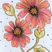 Peach Dahlia Flower Drawing - Art Card -  Hand Drawn Cut Out Metallic Card - Pen and Colored Pencil Drawing