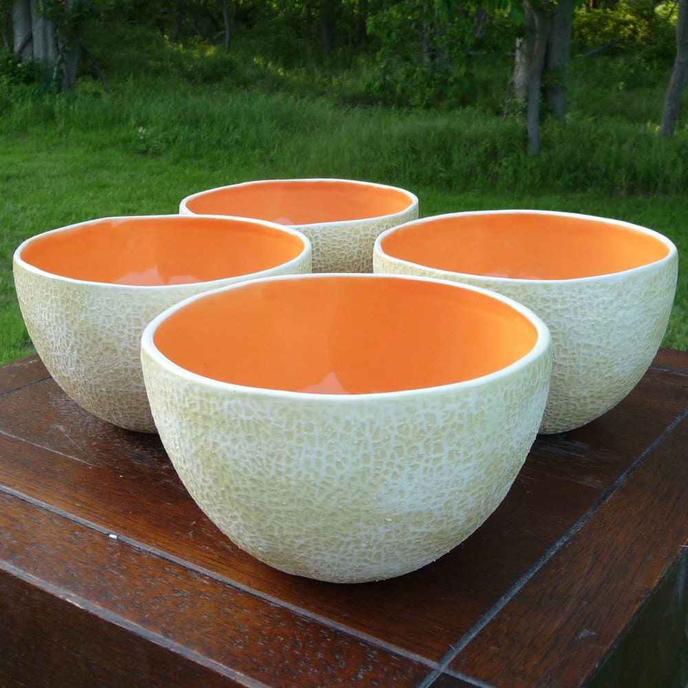 large Cantaloupe bowls- Set of 4