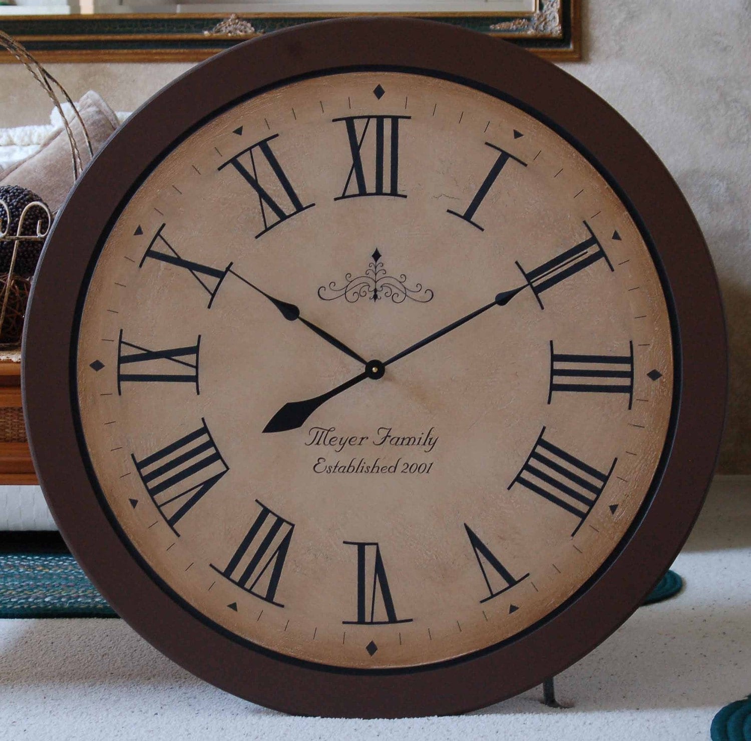 Large 36 inch Wall Clock Framed Antique Style by