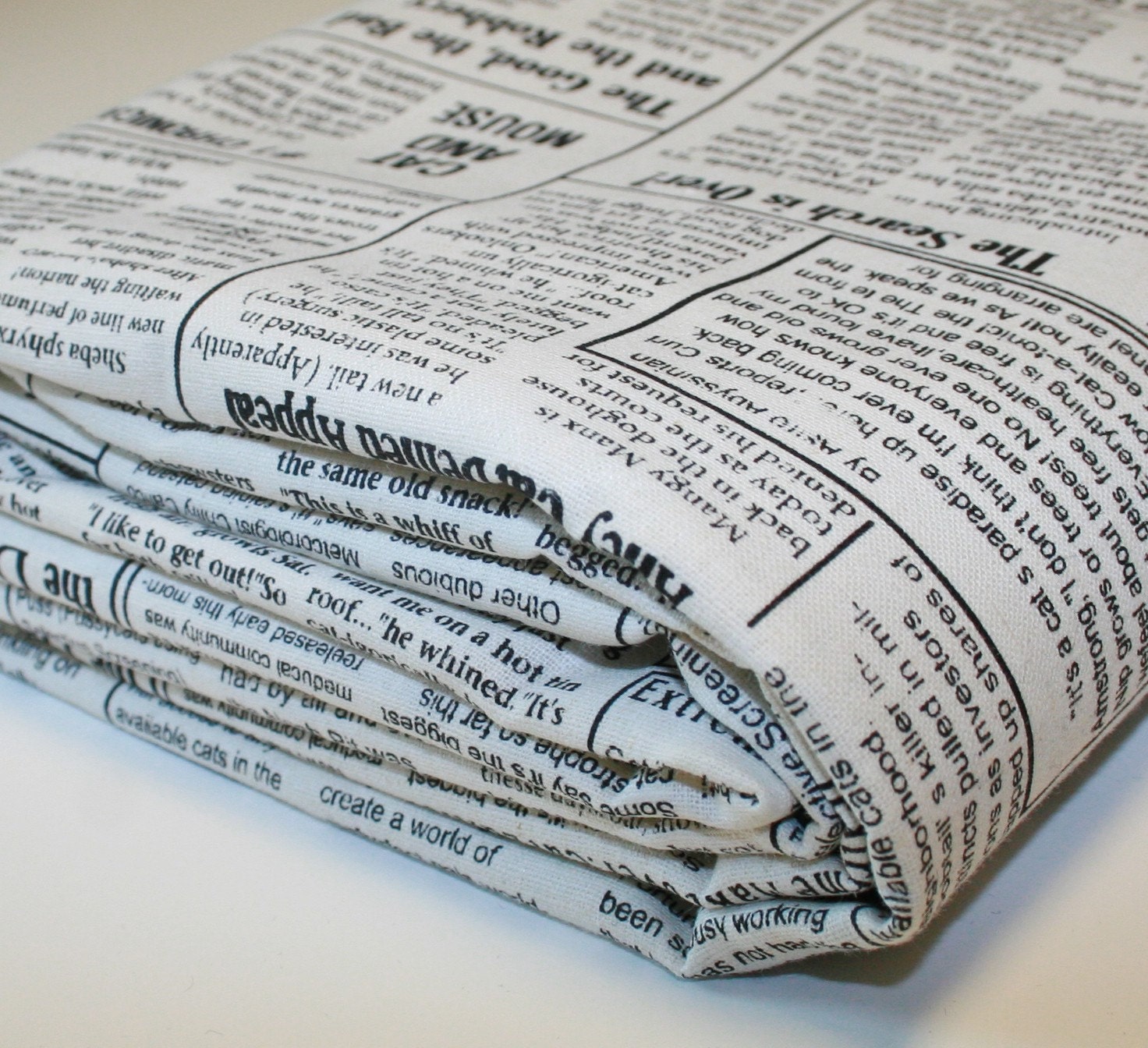 SALE LAST 6 YARDS Kitty Newspaper Cotton Linen Blend Fabric Natural - 1 Yard