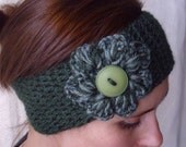 Crochet boho headband headwrap earwarmer - Adult size -  green