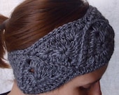 Crochet boho grey headband headwrap   - Adult size gray