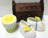 White Kimono Baby Booties With Yellow Flower-FREE SHIPPING