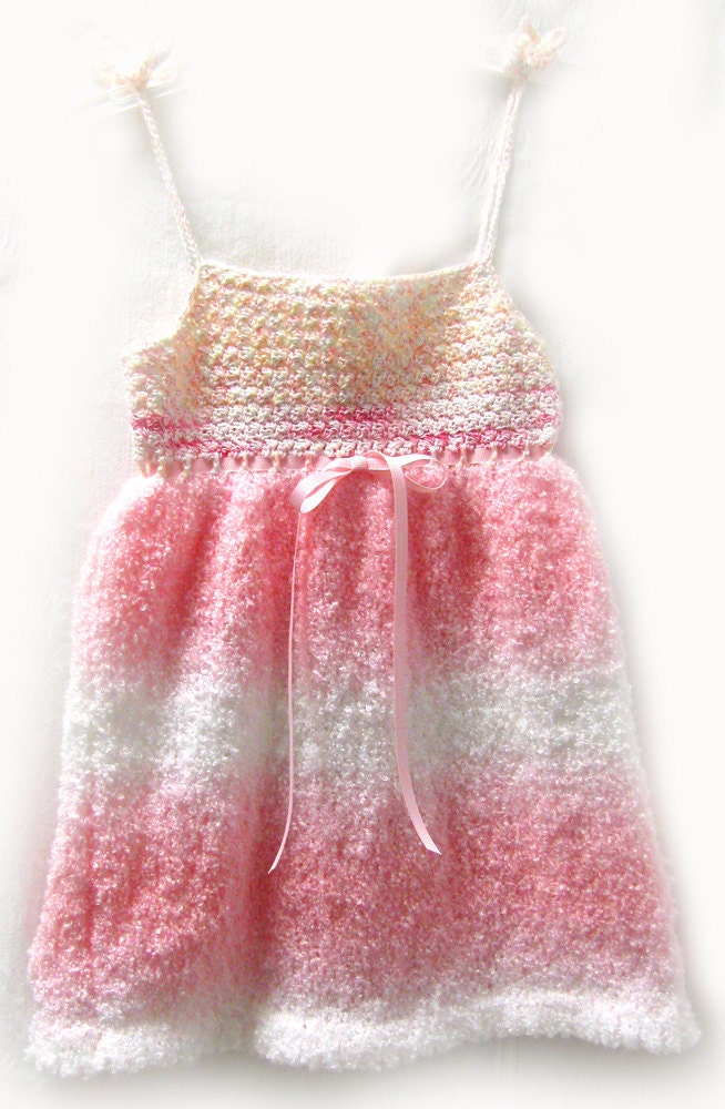 Beautiful Girl's Pink Knit & Crocheted Sun Dress - FREE SHIPPING