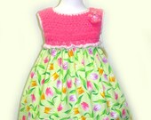 Girl's Hot Pink Dress With Flowers & Matching Headband - FREE SHIPPING
