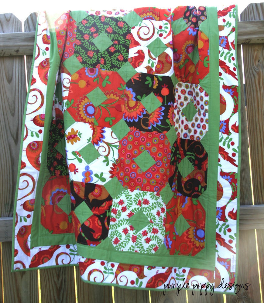 SALE-Large Throw Quilt (46x64) in Pretty Bird by Pillow & Maxfield