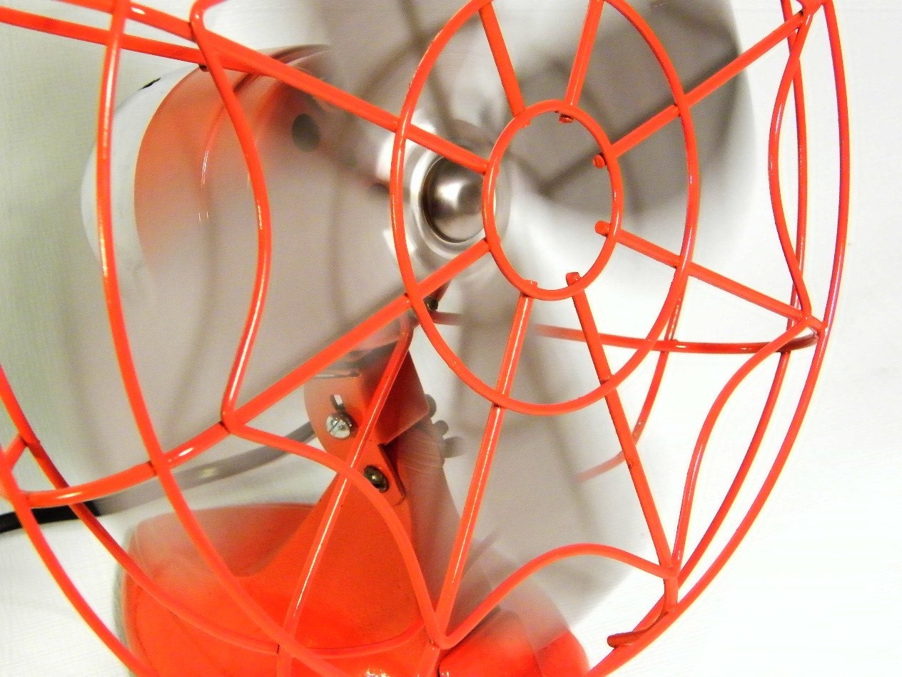 Vintage Electric Fan orange spider web cage