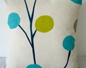 Floral retro blue, green and grey cushion Cover, contemporary designer fabric slip cover