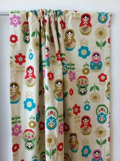 Pair of Babushka print rod pocket top curtain panels 50" X 84"