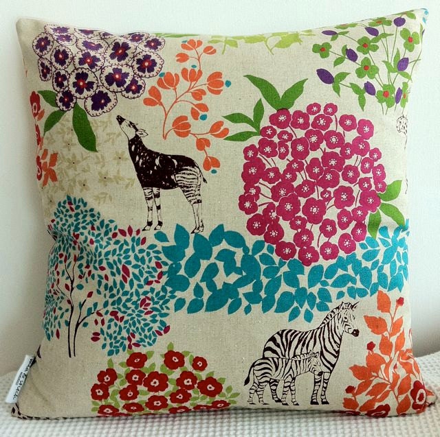 Japanese colorful cushion cover with animal and plant motif, throw pillow, decorative cushion - miaandstitch