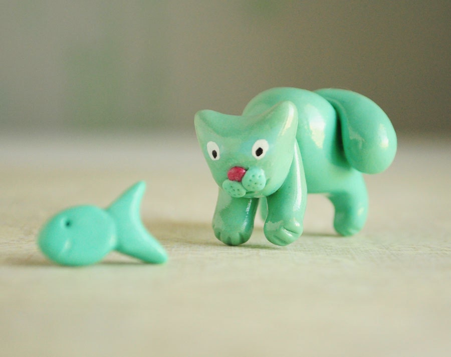 Mint cat earrings ear studs fake gauges - mint earrings, cute animal, fun earrings, mint blue, gift for her girl - made to order