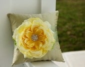 Yellow Ring Pillow, green ring pillow, yellow wedding flower