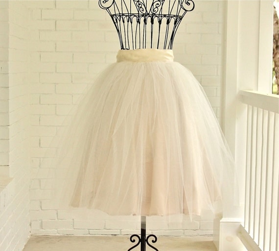 tea length skirt, Champagne Tutu, ivory tutu, chic tutu, WEDDING Bridesmaids Mother of the Bride Special Occasions
