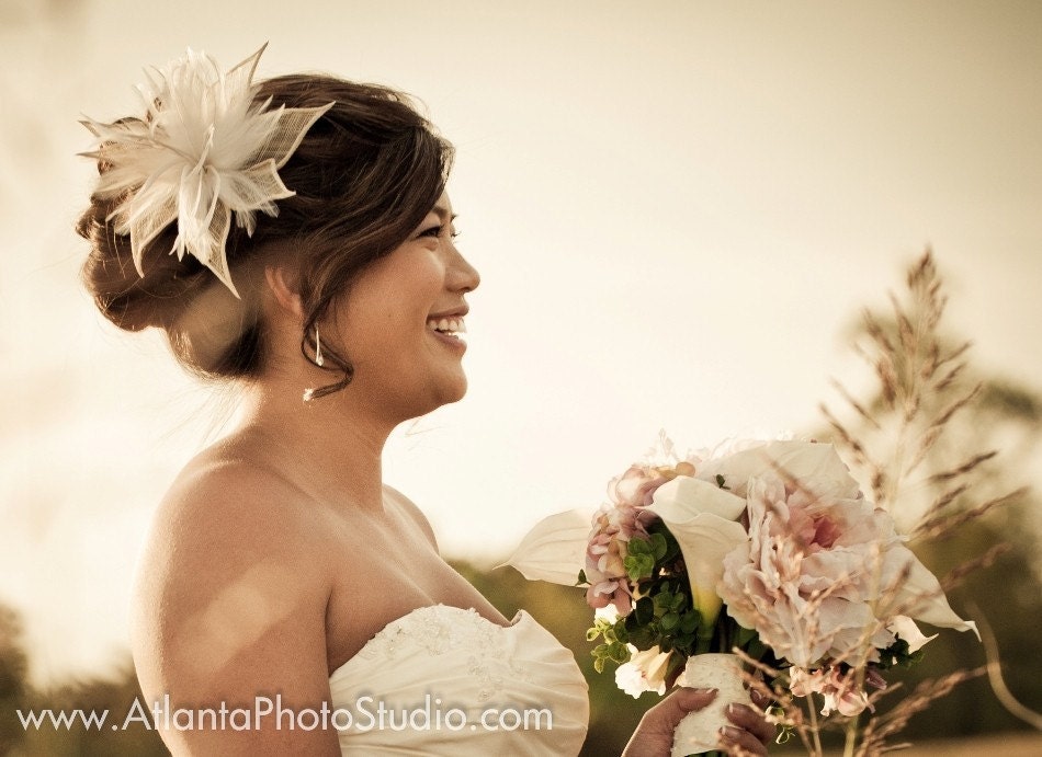Ivory Vintage Feather Flower Fascinator for Bridal, Prom or Any other Special Occassion