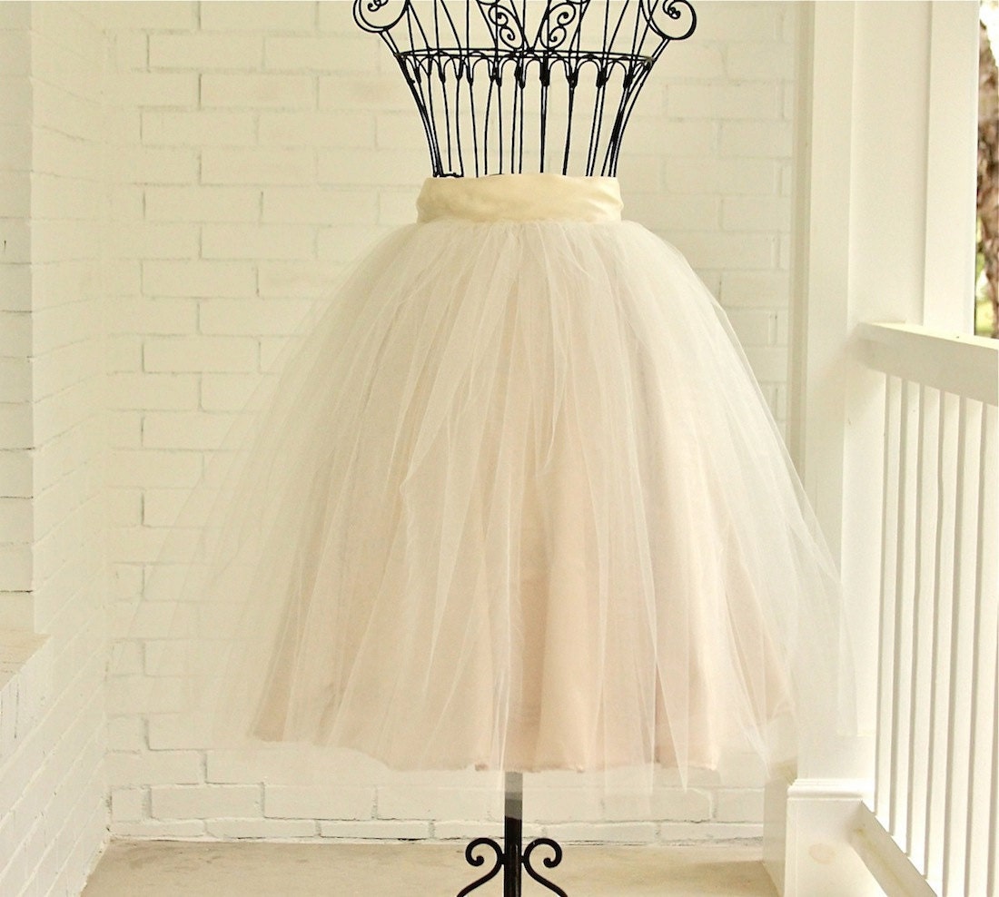 tea length skirt, Champagne Tutu, ivory tutu, chic tutu, WEDDING Bridesmaids Mother of the Bride Special Occasions