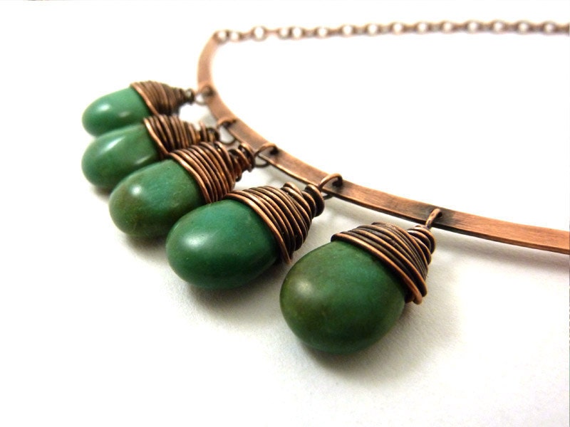 CUSTOM ORDER Lime Green Briolettes on Copper Bar