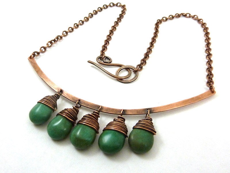 CUSTOM ORDER  Lime Green Briolettes on Copper Bar